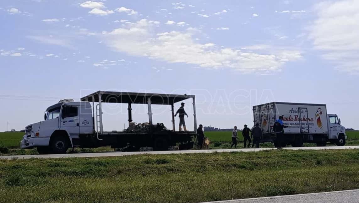 Chacabuco: Un camión con pollos se prendió fuego en la autovía 7