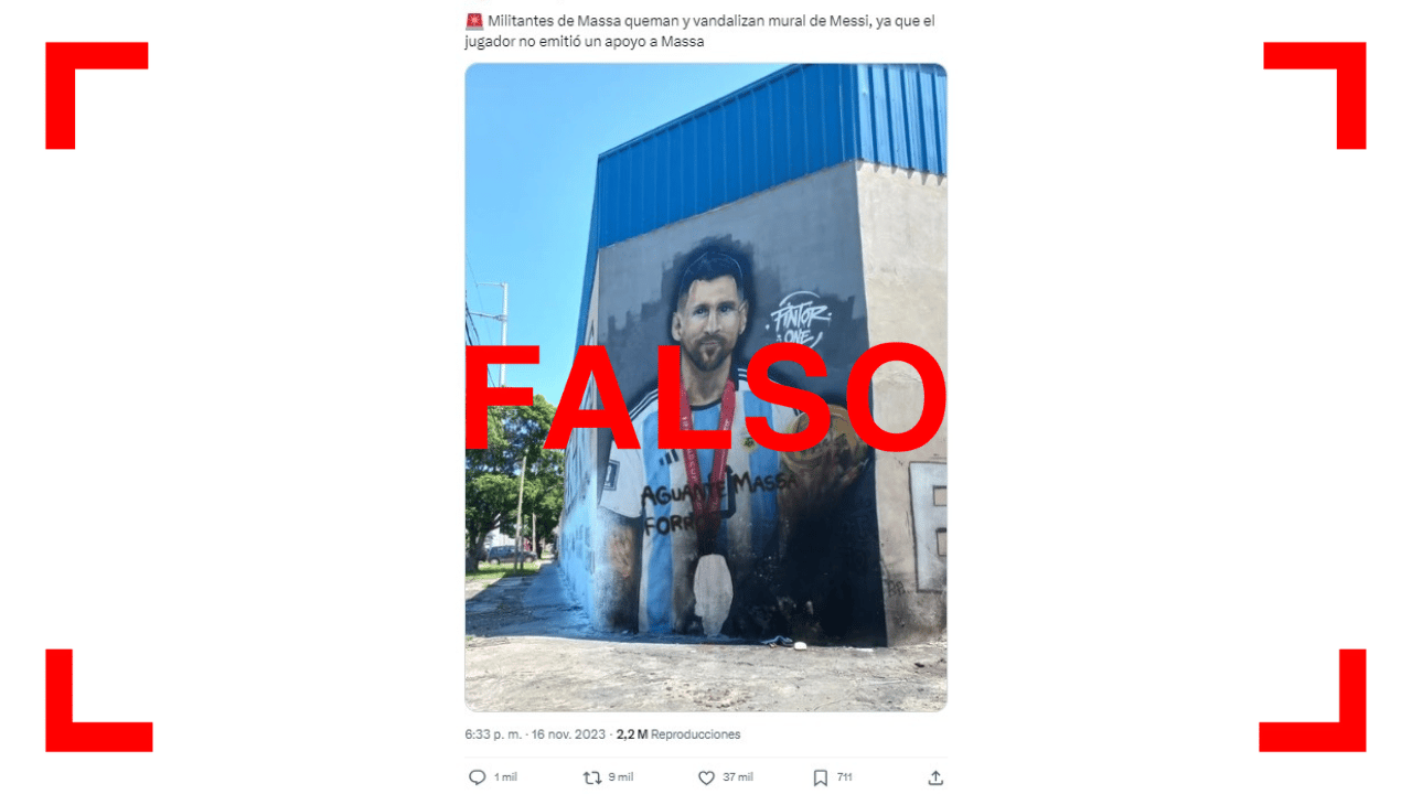 No, este mural de Lionel Messi en Villa Ballester no lleva escrito “Aguante Massa”: la foto fue alterada