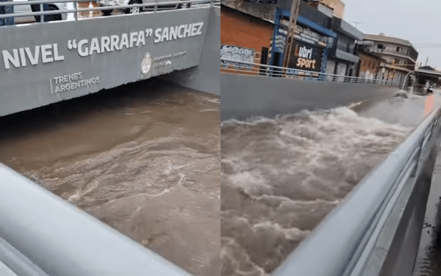 Video: Se inundó por completo un paso bajo nivel en Laferrere