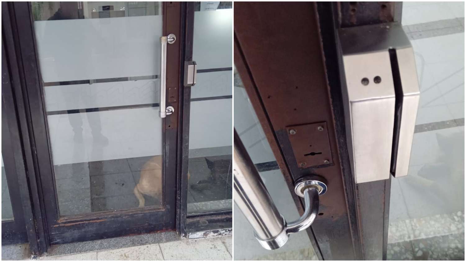 Insólito: Quejas de los vecinos de Ramallo que no pueden cobrar porque la puerta de un cajero automático está trabada