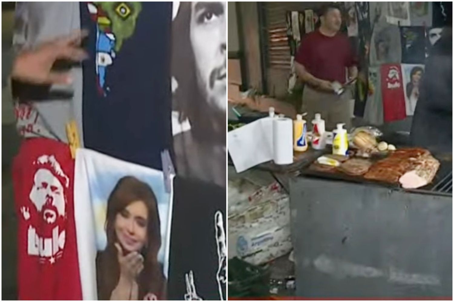 Choripanes, bondiolas, gorritos y remeras, algunos de los productos ofrecidos en el acto de Cristina.