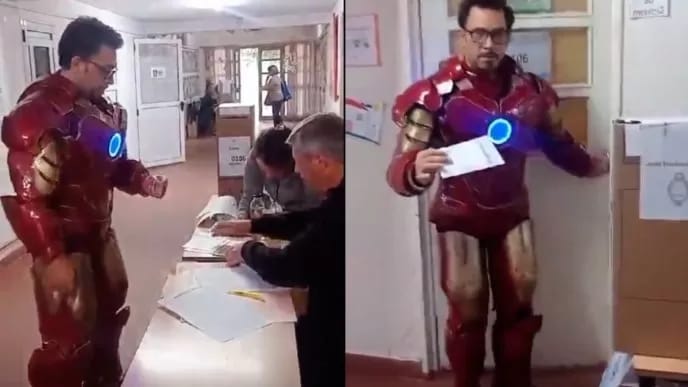 Insólito: Un vecino de Luján fue a votar disfrazado de "Iron Man" y sorprendió a las autoridades de mesa