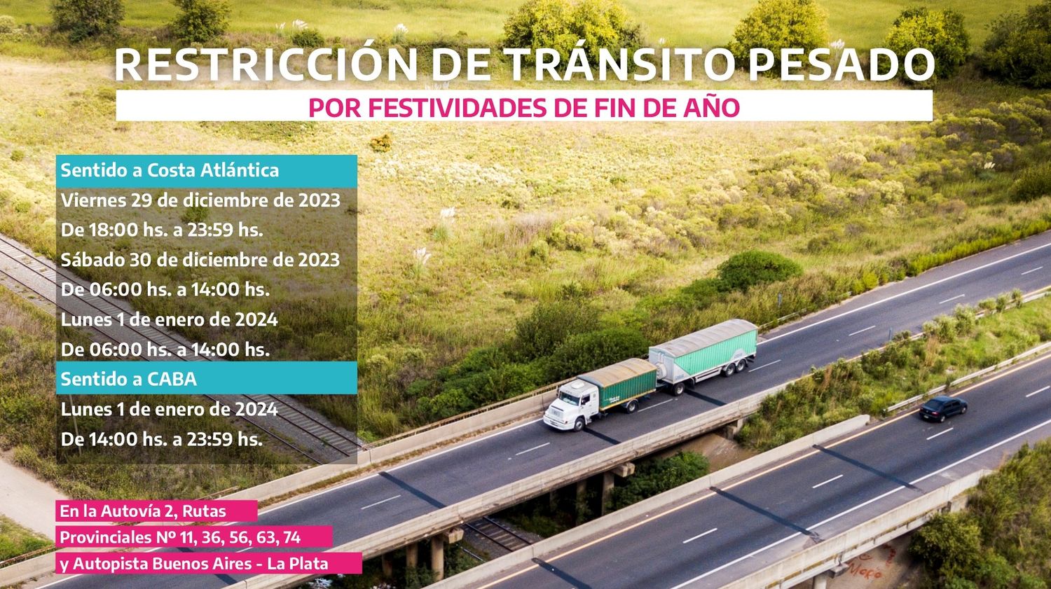 Restricción de camiones en rutas de Provincia de Buenos Aires por Fin de Año