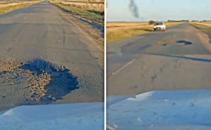 El video de un vecino de Ayacucho que muestra un peligroso "cráter" en la Ruta 50: "Miren lo que es esto, acá te matás"