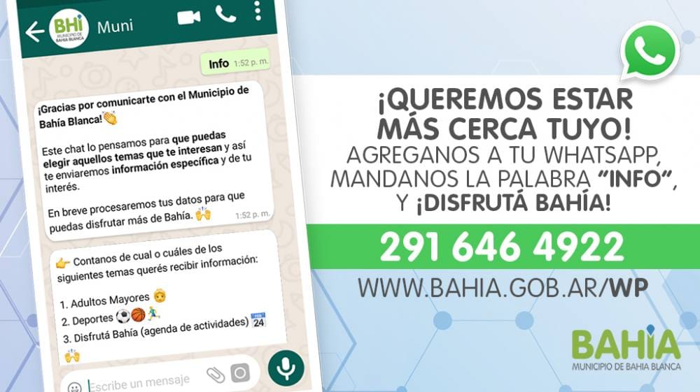 Bahía Blanca: El Municipio lanza sistema de comunicación con los vecinos vía Whatsapp