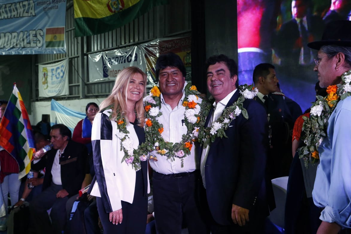 Evo Morales llegó a Argentina y compartió acto en La Matanza con Magario y Espinoza