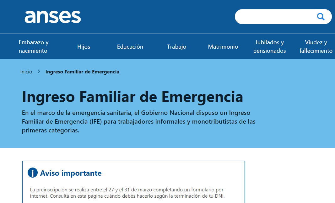 Cuarentena por coronavirus: Anses ya abrió la inscripción para solicitantes del bono de $10 mil del Ingreso Familiar de Emergencia