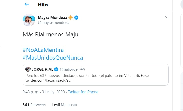 Coronavirus en Quilmes: Mayra Mendoza salió con los tapones de punta contra el programa "La Cornisa" y pidió "Más Rial, menos Majul"
