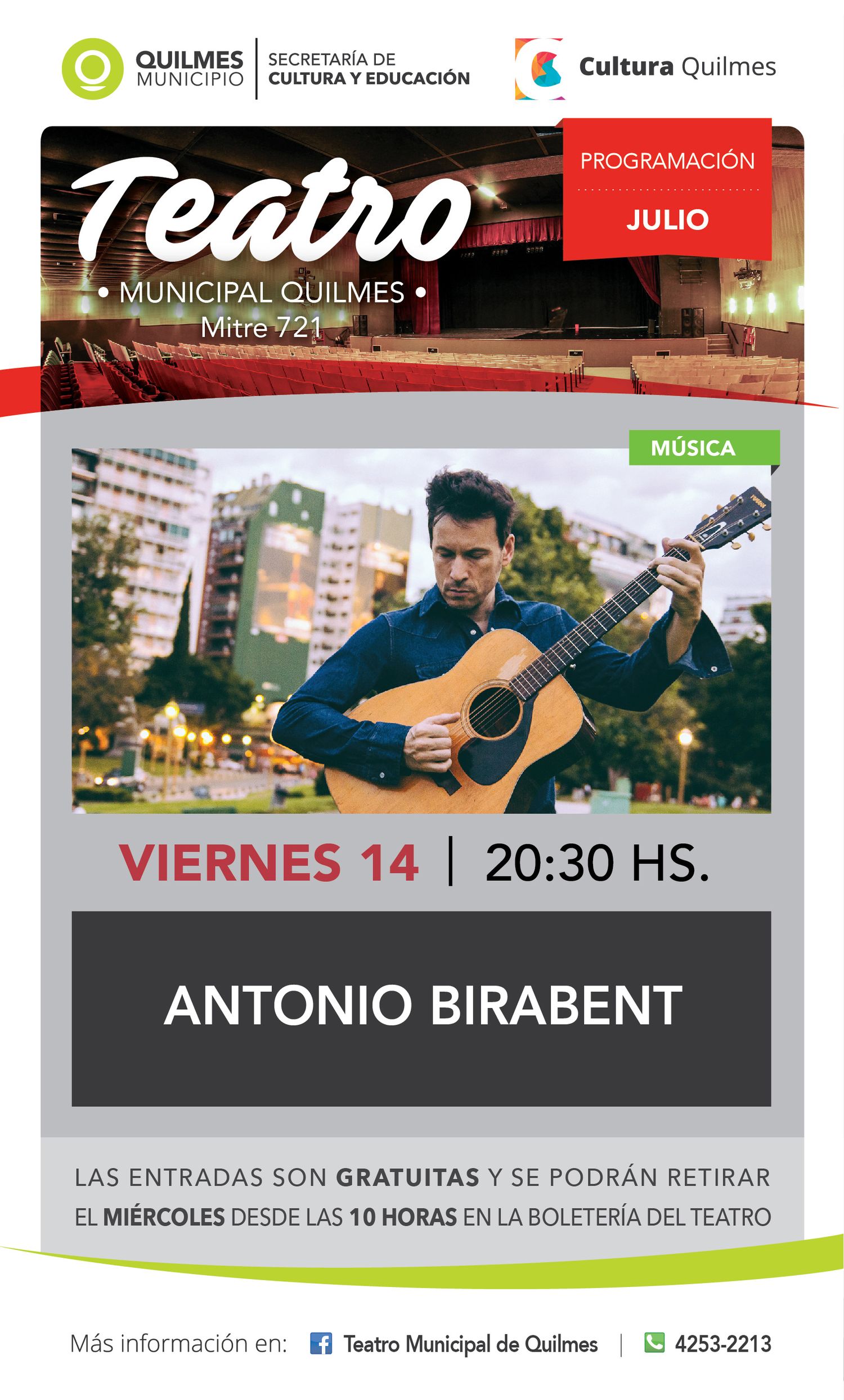 Antonio Birabent se presenta en el Teatro Municipal de Quilmes 