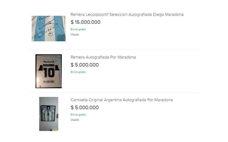 Desorbitantes precios por una camiseta autografiada por Diego Maradona en venta online