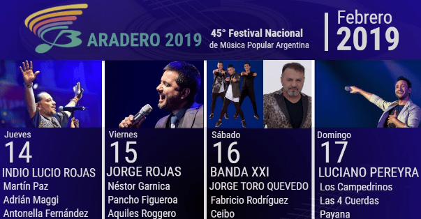 Grilla del del 45° Festival Nacional de Música Popular Argentina de Baradero 2019