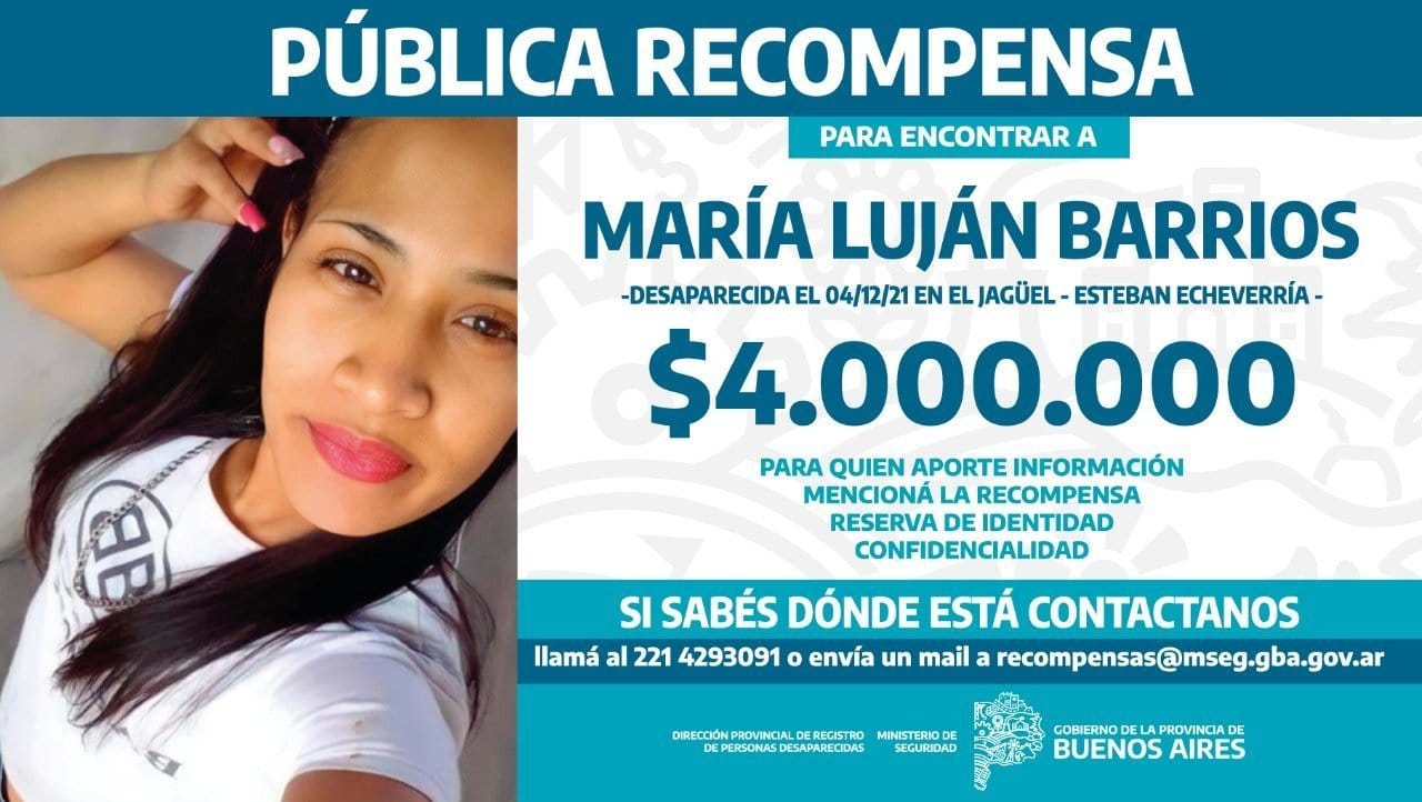 Desaparecida en Echeverría: Recompensa de 4 millones por el paradero de María Luján Barrios