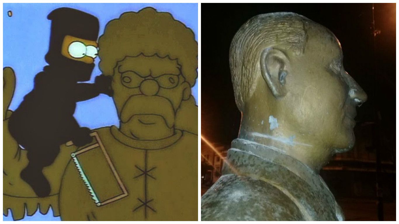 A lo Bart Simpson: Un menor intentó cortarle la cabeza a una estatua de Perón en Berisso