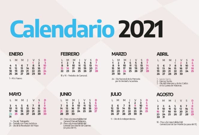 El Gobierno nacional anunció el cronograma de feriados para 2021