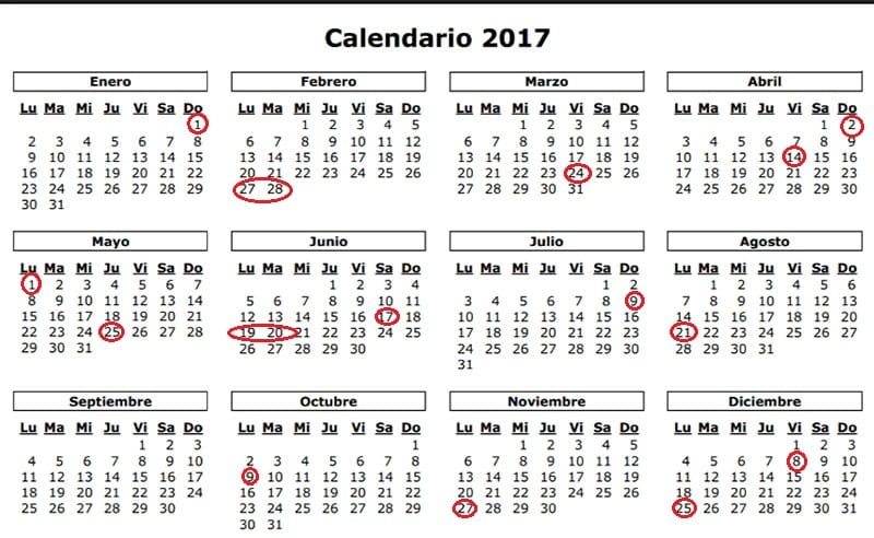 En 2017 habrá 17 feriados nacionales y 10 fines de semana largos