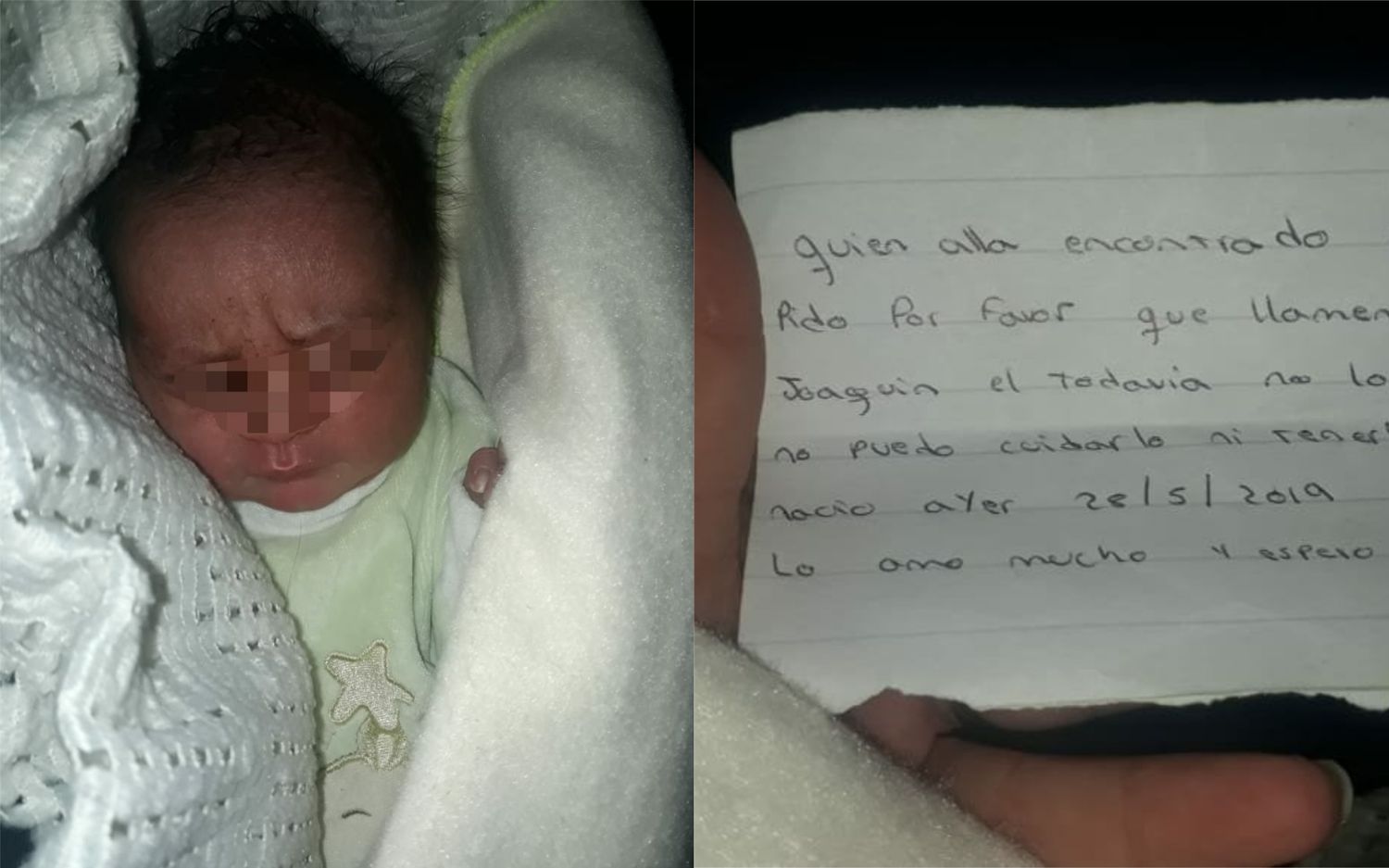 En Merlo encontraron a un bebé abandonado junto a una dolorosa nota: "No puedo cuidarlo"