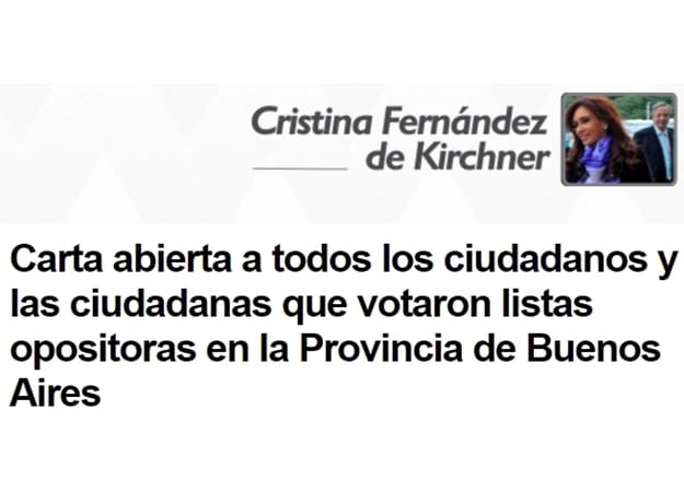 Elecciones 2017: Cristina publicó una "carta abierta" dirigida a los que votaron listas opositoras