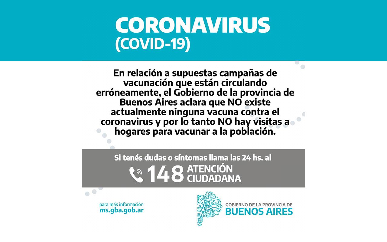 Fakenews: Gobierno de la Provincia desmiente campañas de vacunación contra el Coronavirus