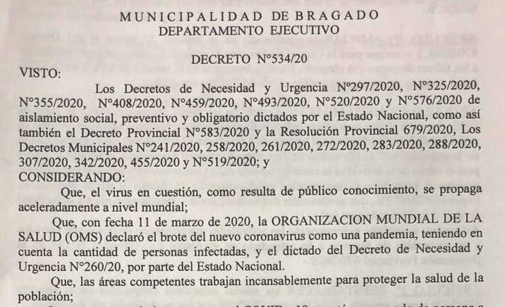 Fase 5 en Bragado: imponen cuarentena a quienes vuelven de Chivilcoy