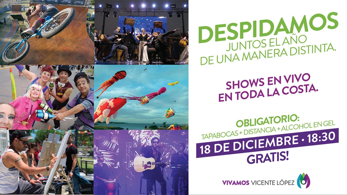 El municipio de Vicente López despide el año con recitales en vivo, circo y barriletes en el Paseo de la Costa