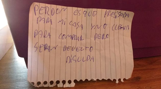 Robó y dejó una nota pidiéndole disculpas a sus víctimas en Escobar