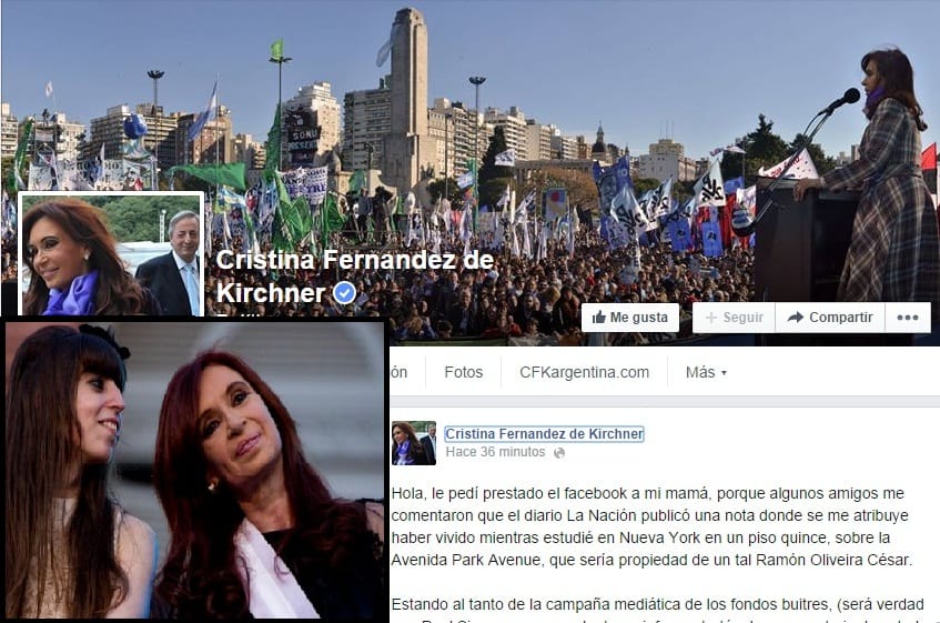 Florencia Kirchner utilizó la cuenta de Facebook de Cristina para aclarar cuestiones personales