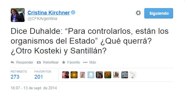 Por Twitter Cristina alertó sobre maniobras desestabilizadoras
