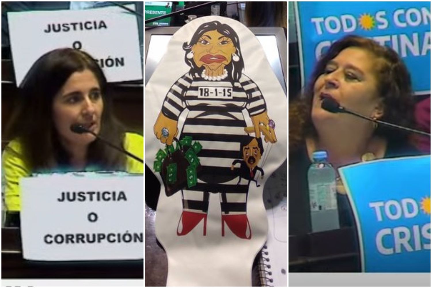 Se picó en la Legislatura: Juntos exhibió una muñeca presa de Cristina y el FdT amagó con abandonar el recinto