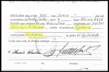 Encontraron acta de nacimiento de Ignacio Hurban