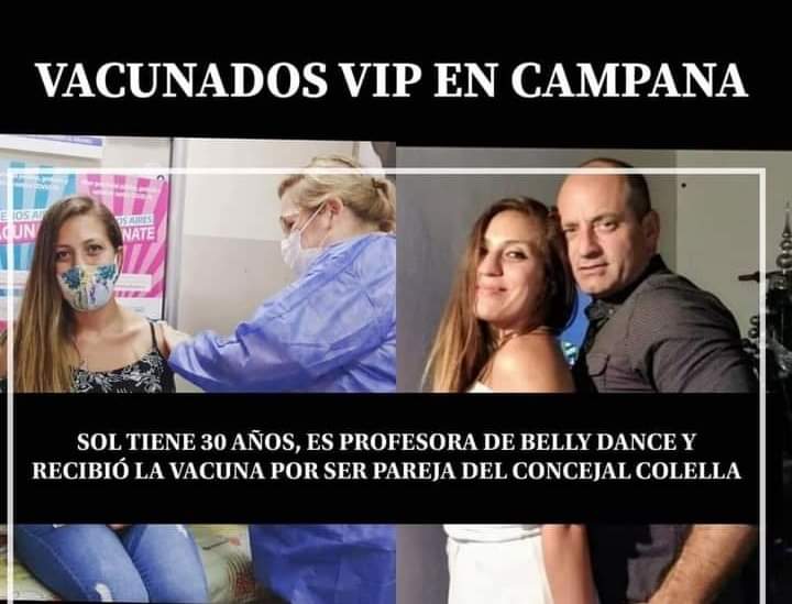 Vacunación VIP: Escándalo en Campana porque inocularon a la exmujer bailarina de un concejal del FdT