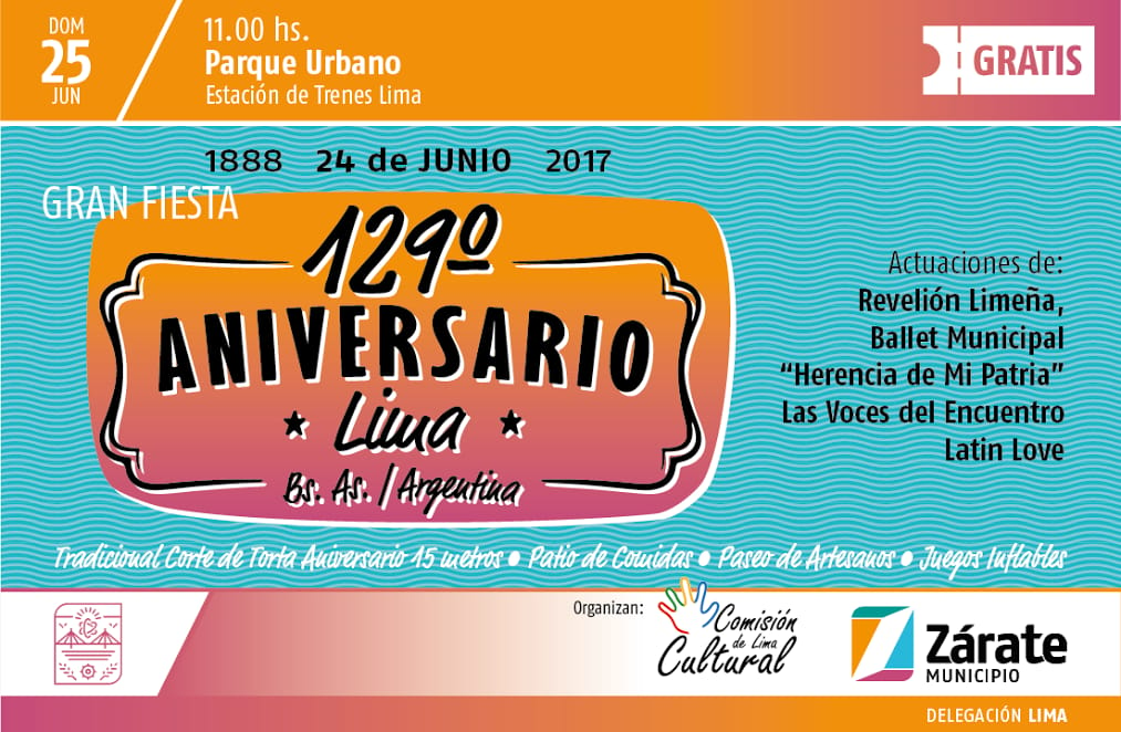 Zárate: Lima festeja su 129º aniversario 