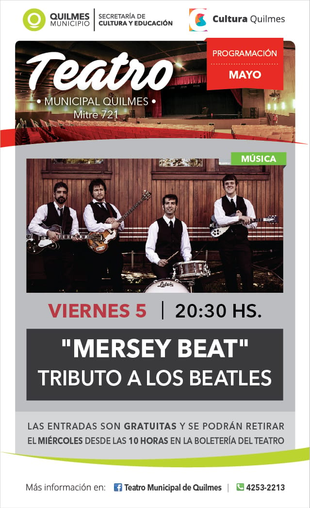 Quilmes: El Teatro Municipal presenta el show musical de "Mersey Beat"