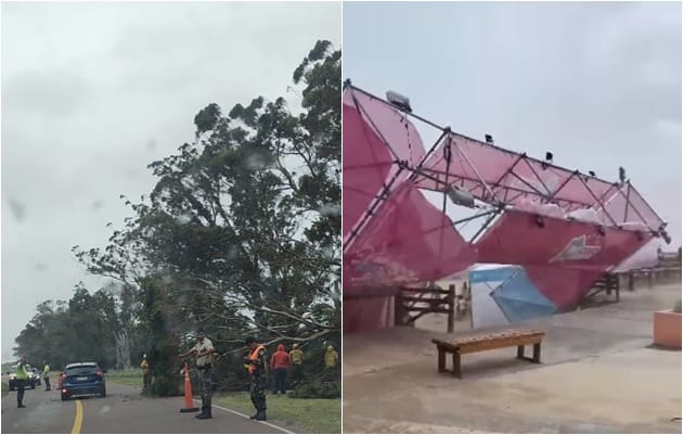 Fuerte viento en Monte Hermoso: Se cayó una estructura del “Parador ReCreo”