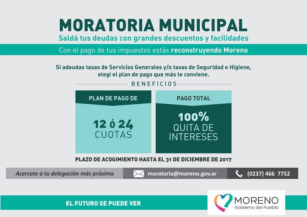 Moreno lanzó una moratoria para contribuyentes con beneficios y descuentos
