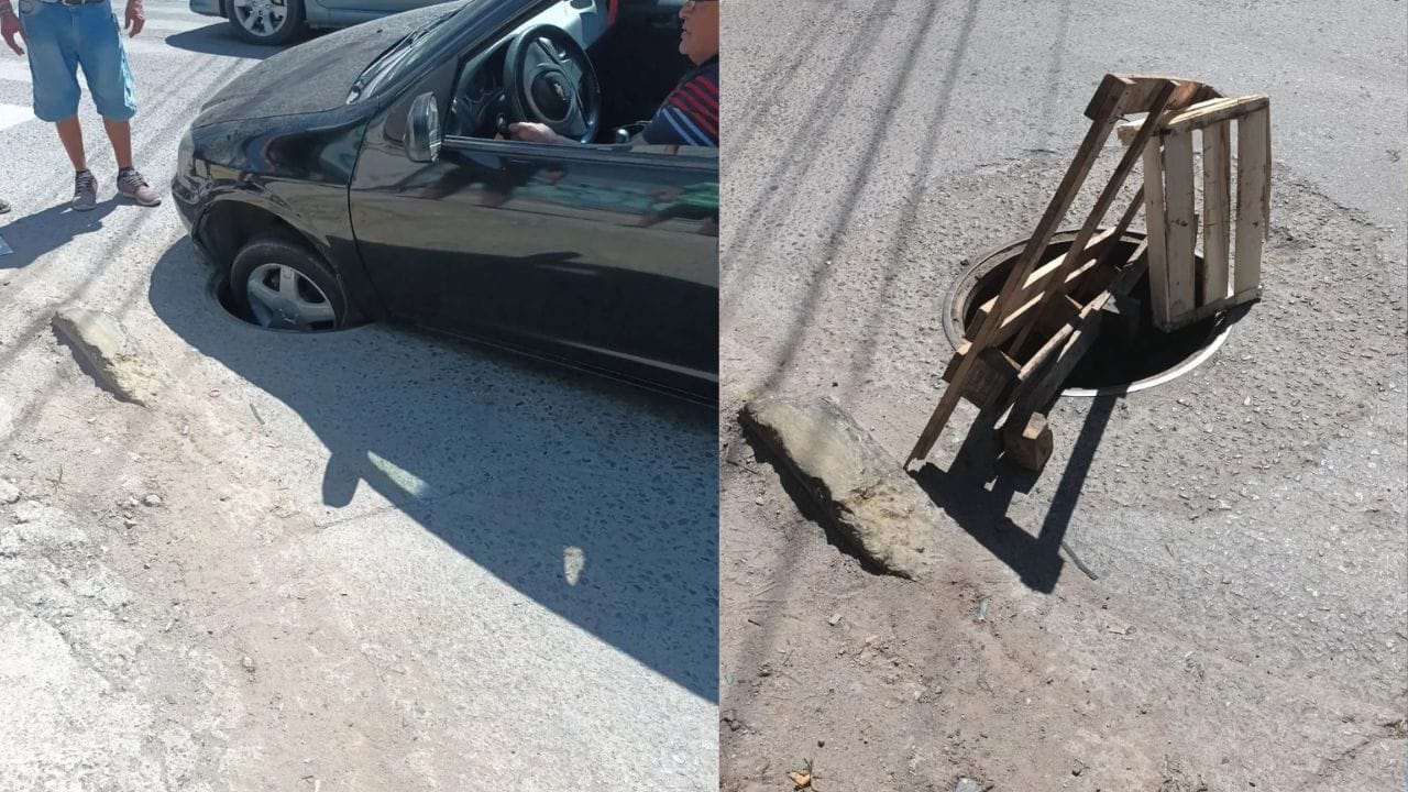 Inseguridad sin límites en La Matanza: Se robaron la tapa de la calle y dos autos sufrieron un accidente