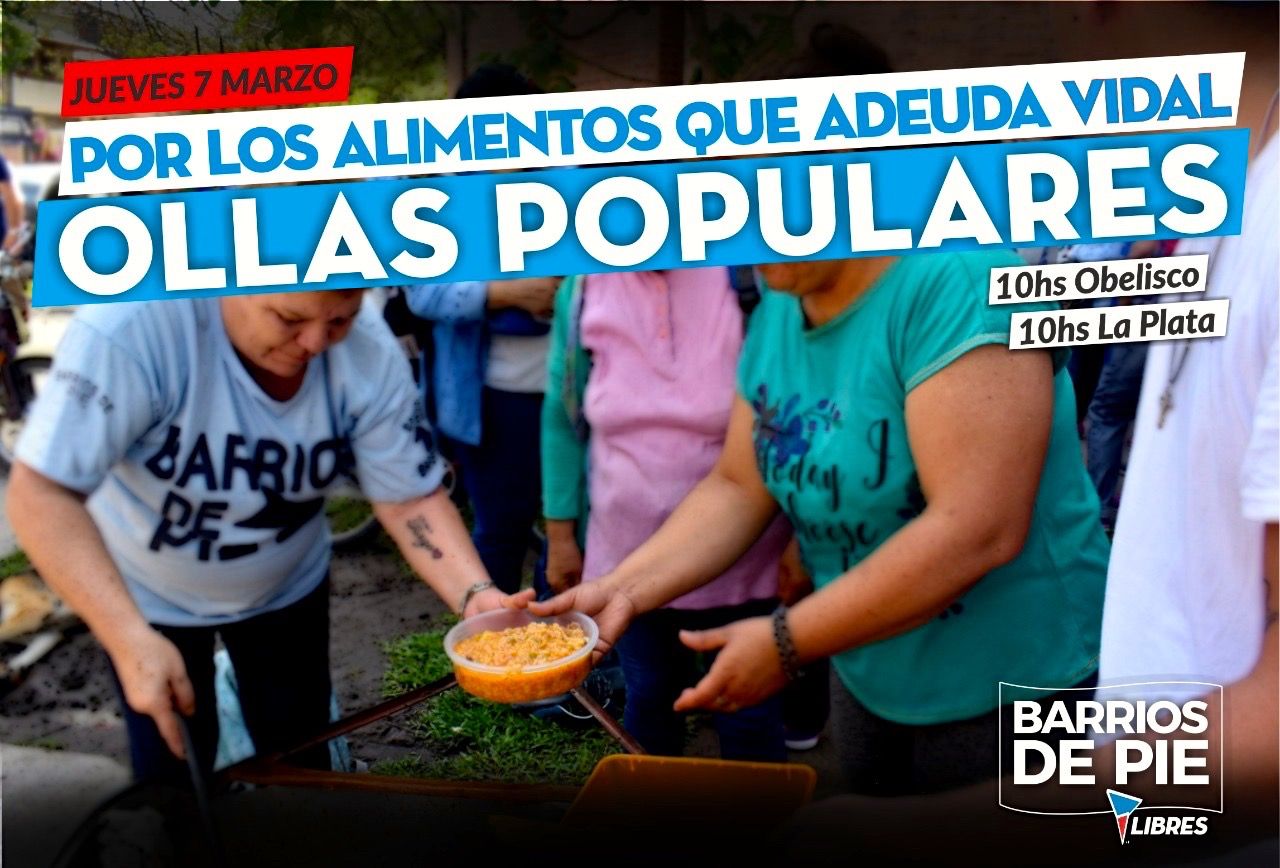 Barrios de Pie organiza ollas populares para reclamar entrega de alimentos a Provincia este jueves