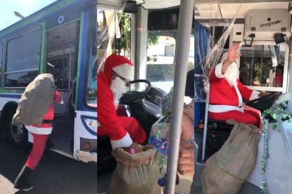 Navidad 2020: Un Papá Noel colectivero repartió regalos en Quilmes