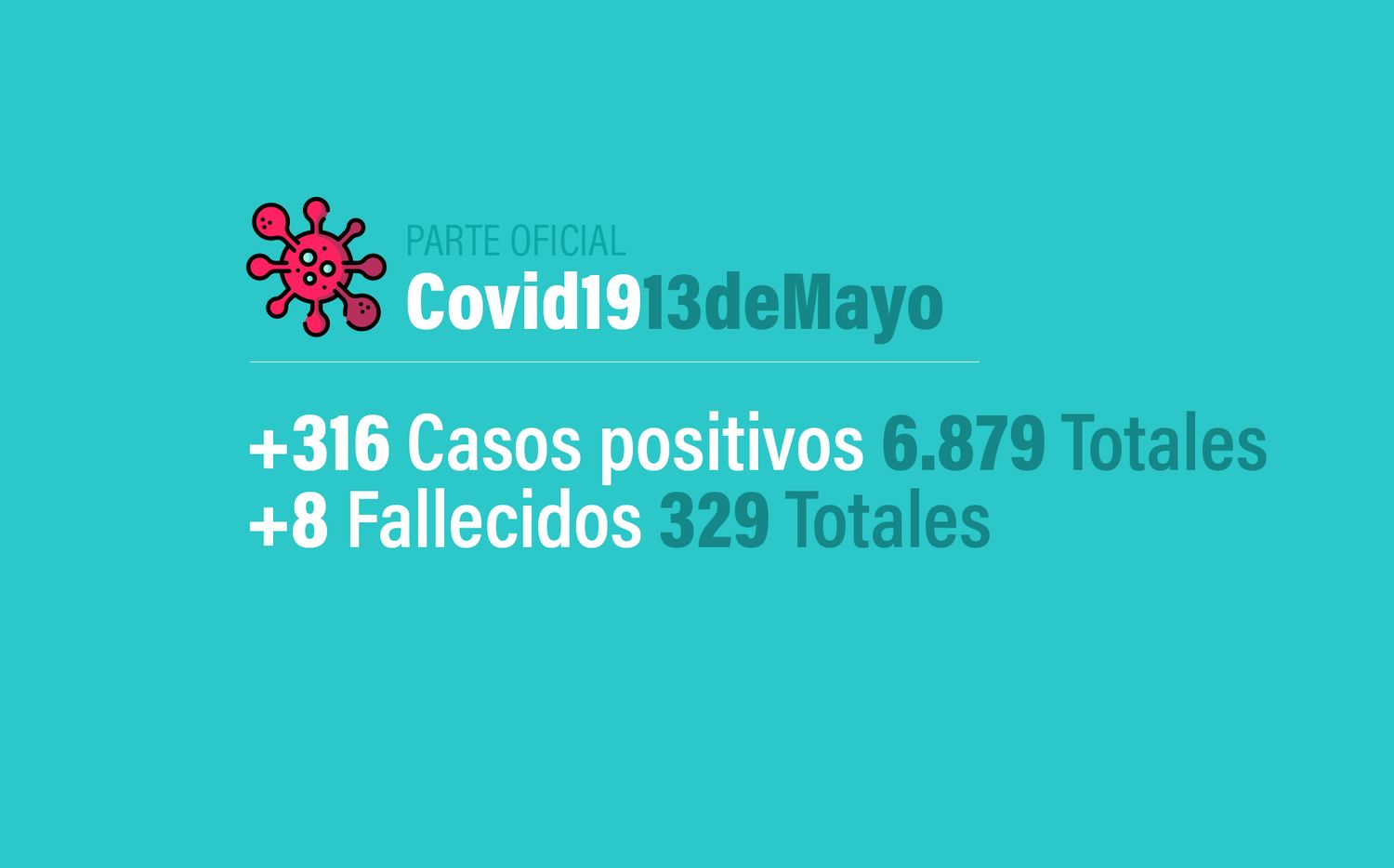 Coronavirus en Argentina: 316 nuevos casos, 6879 confirmados y 329 muertes, al 13 de mayo