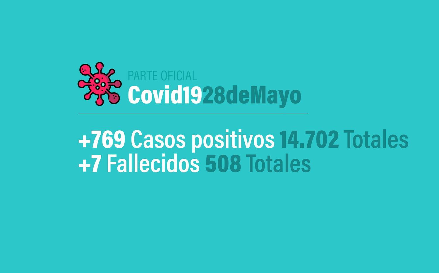 Coronavirus en Argentina: 769 nuevos casos, 14702 confirmados y 508 muertes, al 28 de mayo