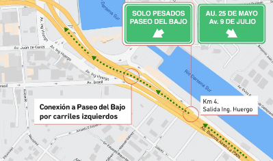 Nuevo Paseo del Bajo: Cómo ingresan camiones y micros desde autopista Buenos Aires - La Plata
