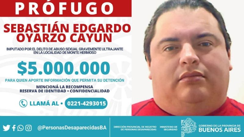 Monte Hermoso: Suben recompensa a 5 millones de pesos para localizar a un abusador prófugo desde hace 8 años