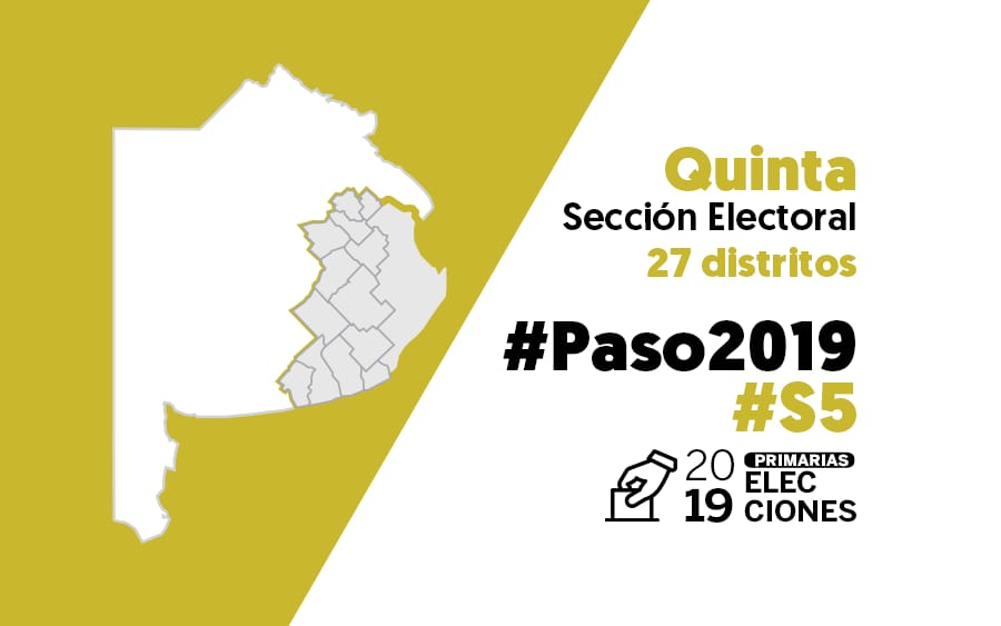 Elecciones PASO 2019: La Quinta Sección vota diputados, intendentes, concejales y consejeros escolares
