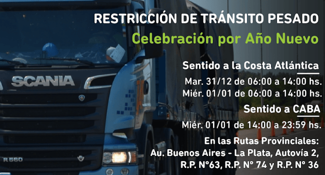 Restricción de camiones en rutas de la Provincia de Buenos Aires por Año Nuevo