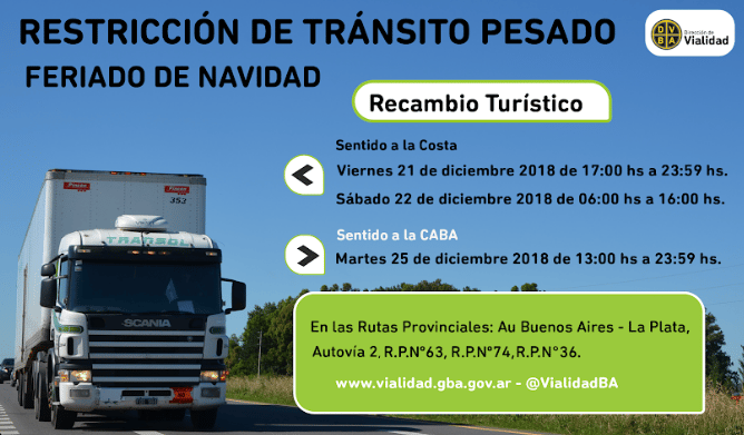 Restricción de camiones por el fin de semana largo de Navidad en rutas de la Provincia