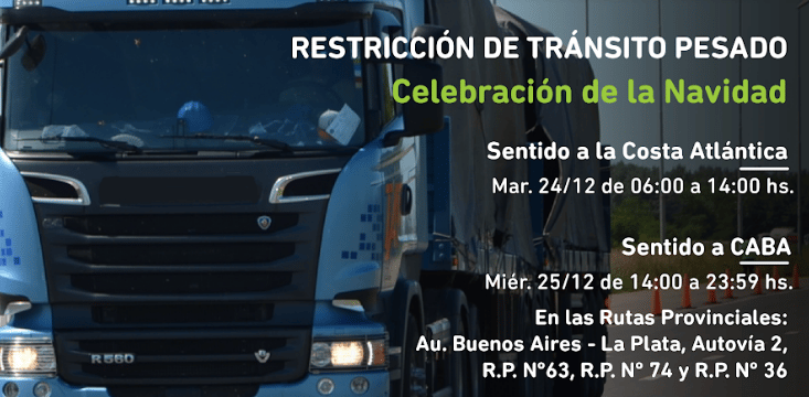 Restricción de camiones por Navidad en rutas de la Provincia de Buenos Aires