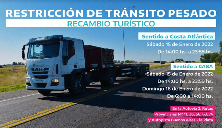 Verano 2022: Restricción de camiones por recambio turístico en Provincia de Buenos Aires