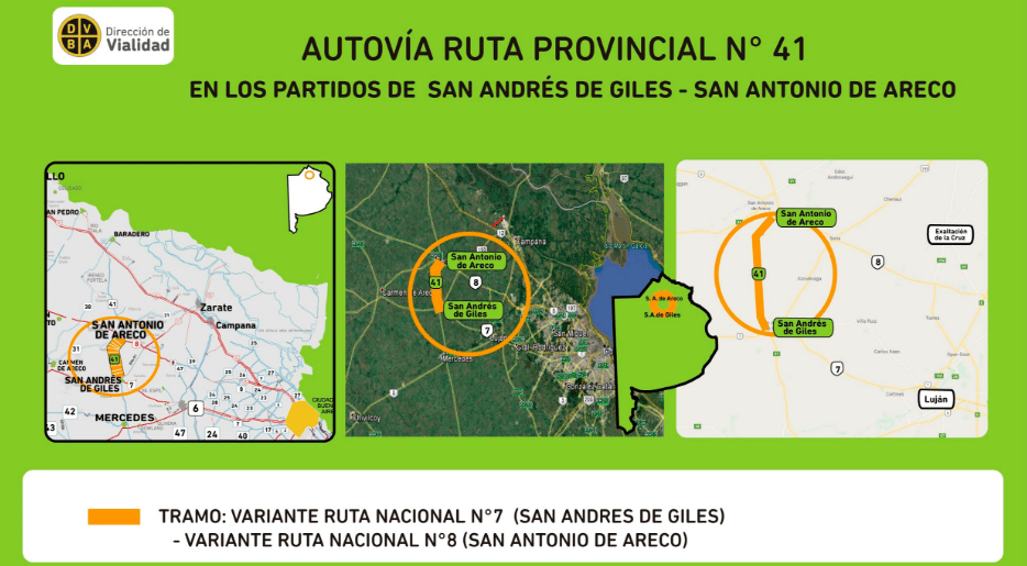 Provincia convertirá un tramo de la Ruta 41 en autovía en San Andrés de Giles y San Antonio de Areco