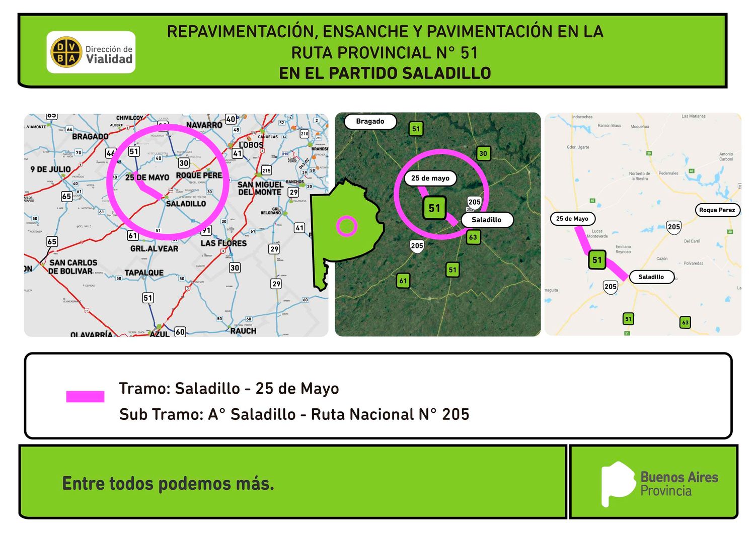 Licitan obras en las rutas provinciales 51 y 65 que benefician a 9 de Julio, Bolívar, Tapalqué, Azul y Saladillo