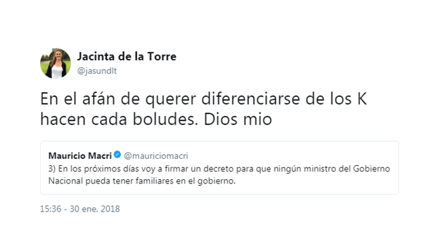 Ajuste de la política: Hija del ministro De la Torre se quejó en Twitter por el límite a designación de familiares