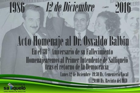 Homenaje a Osvaldo Balbín en Salliqueló al cumplirse 30 años de su muerte